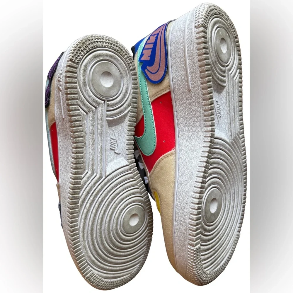 Nike Air Force 1 Low GS 7Y Women 8.5 FN7818-100 Multicolor Patch Decal Sneakers